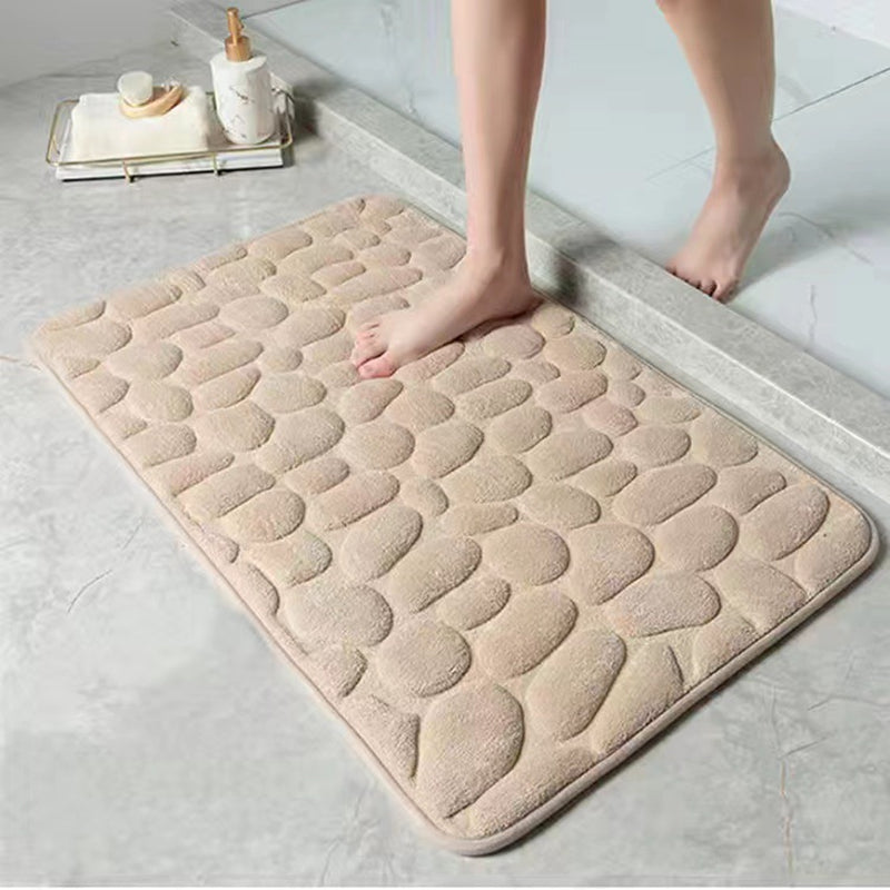 Cobblestone Embossed Bathroom Mat, Rapid Water Absorbent And Washable Bath Rugs