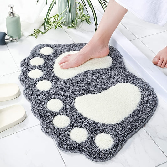 1pc Footprint Pattern Microfiber Bath Mat