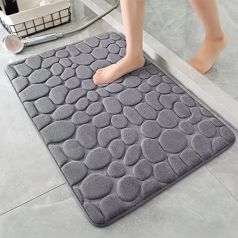 Cobblestone Embossed Bathroom Mat, Rapid Water Absorbent And Washable Bath Rugs