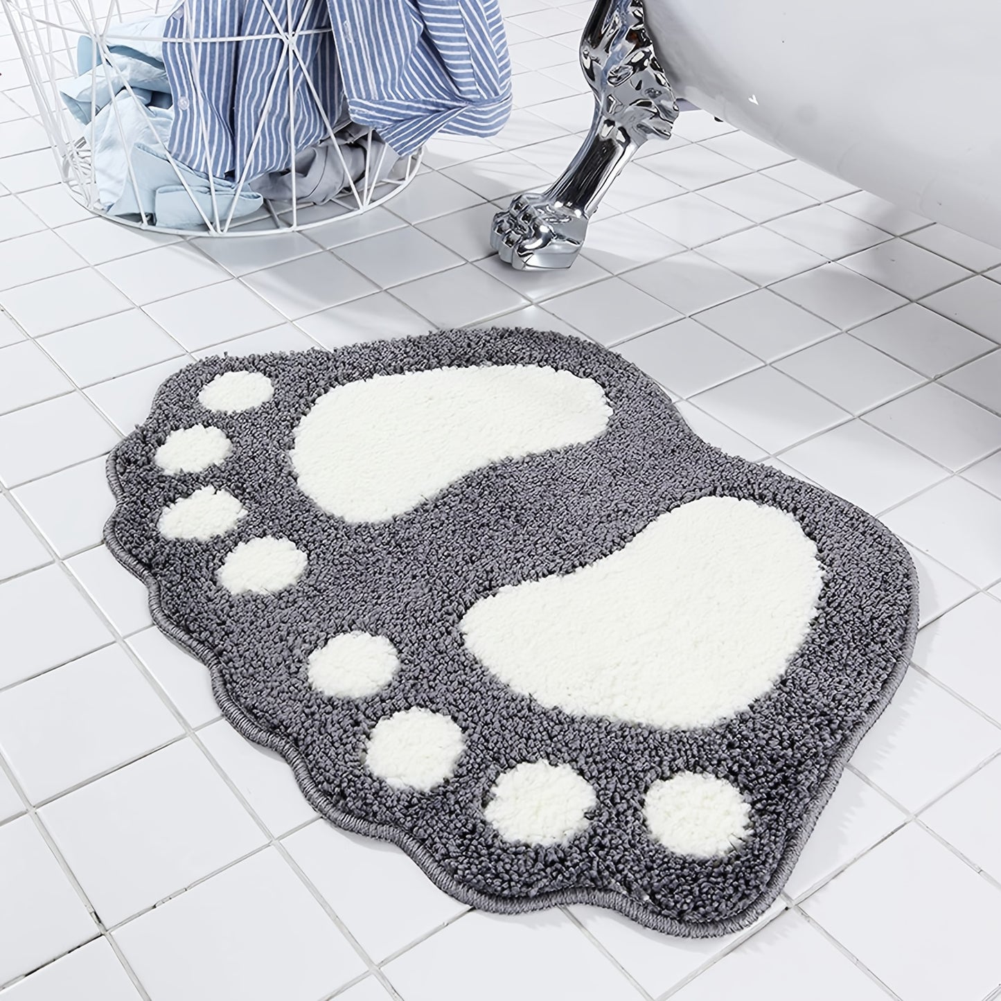 1pc Footprint Pattern Microfiber Bath Mat