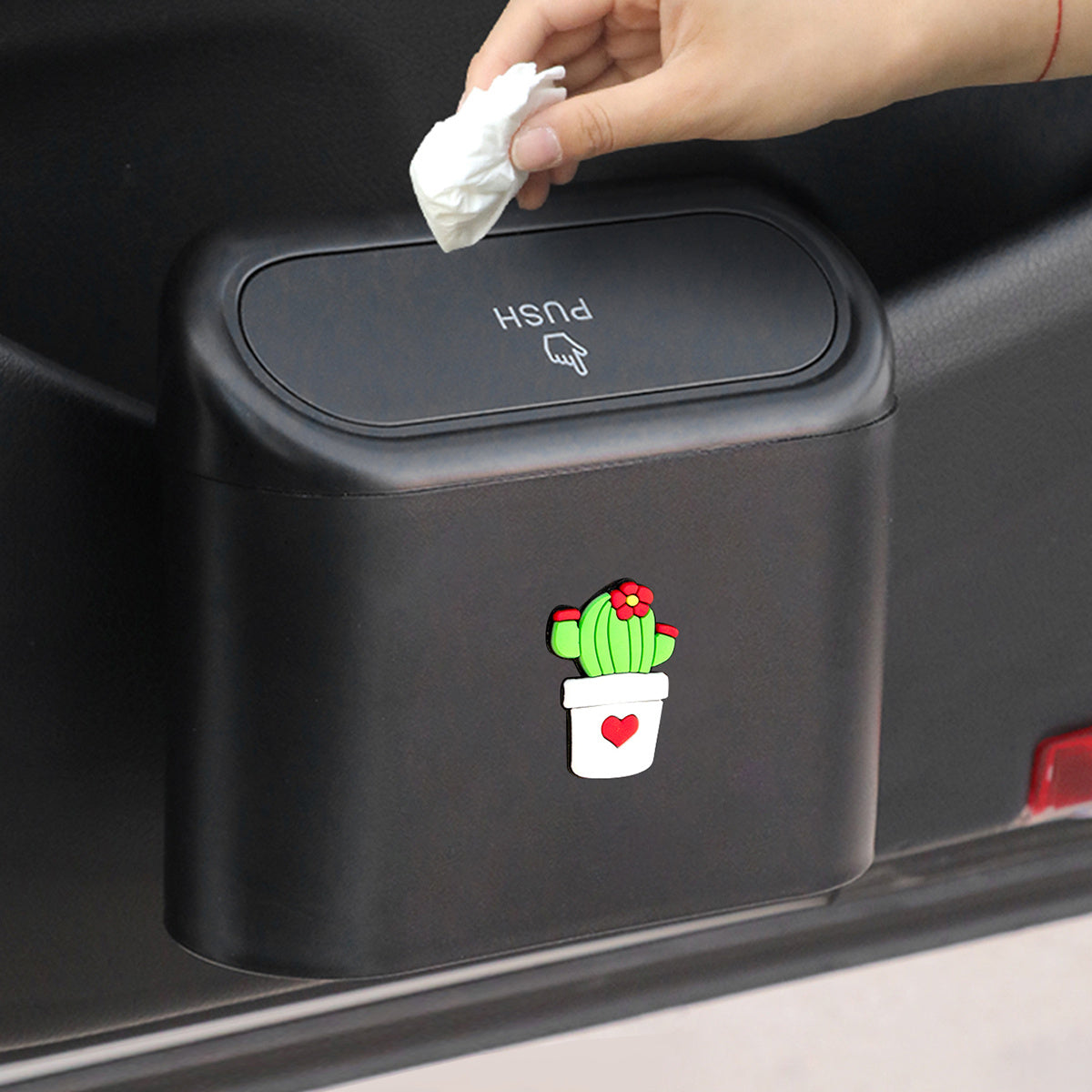 Press-type Flip-top Cartoon PVC Patch Car Trash Can